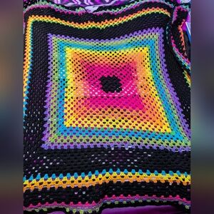 Handmade Rainbow 🌈 Colorful Crochet 🧶 Granny Square ⬛ Blanket 😍 Throw